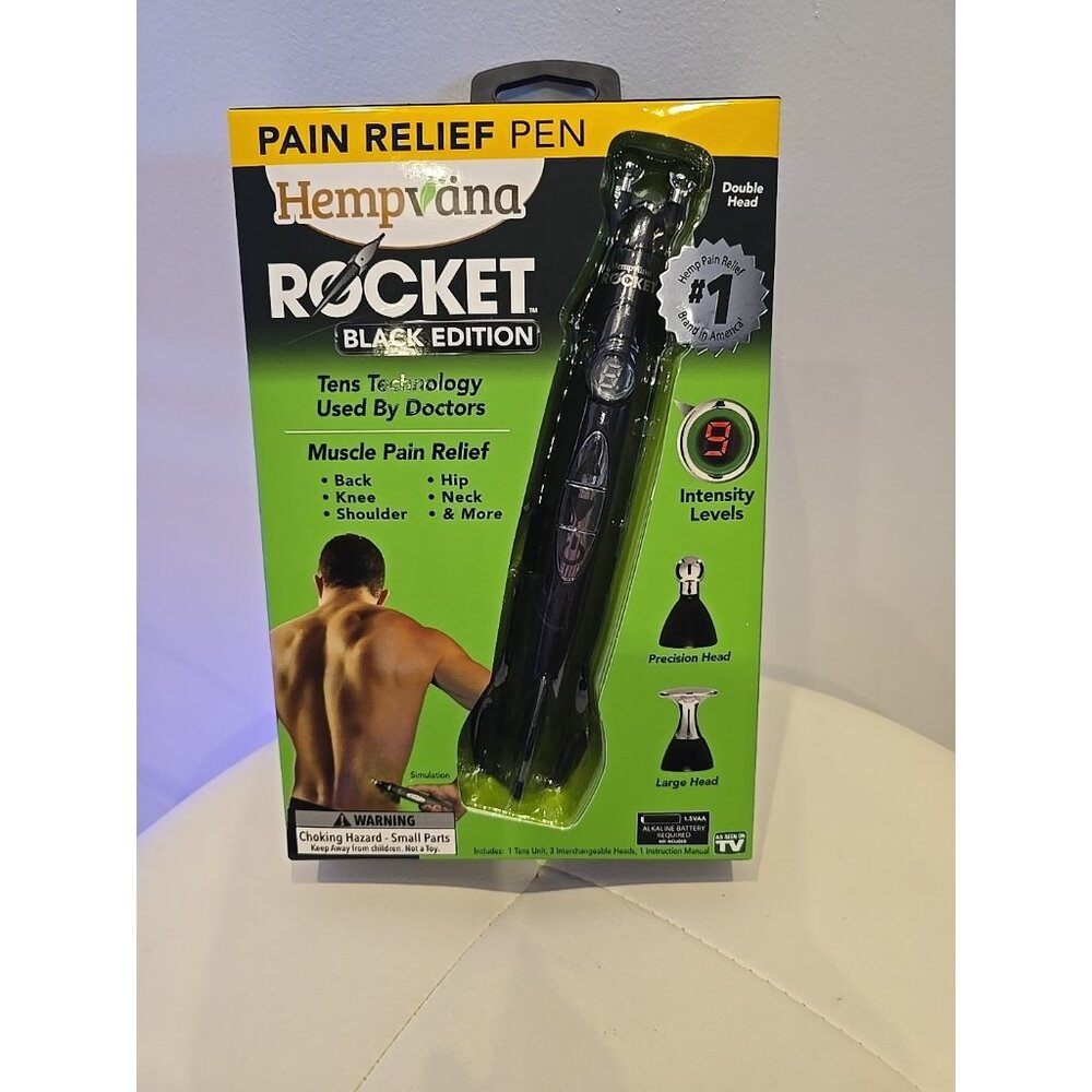 Hempvana Rocket Black Edition Tens Therapy Pain MUSCLE Relief Pen with 3 Heads